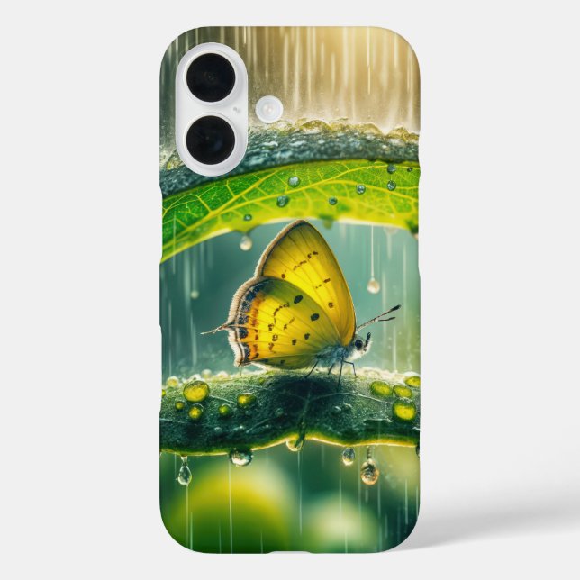 Yellow Butterfly In a Rain Shower Case-Mate iPhone Case (Back)