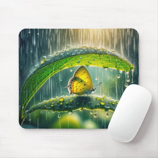 Yellow Butterfly In a Rain Shower Mouse Pad (With Mouse)