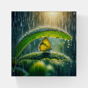 Yellow Butterfly In a Rain Shower Paperweight