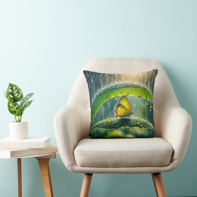 Yellow Butterfly In a Rain Shower Throw Pillow (Chair)