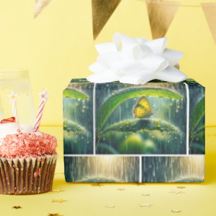 Yellow Butterfly In a Rain Shower Wrapping Paper