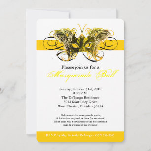 Yellow Butterfly Masquerade Mask Costume Halloween Invitation