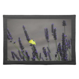 Yellow Butterfly on Purple Lavender Macro Photo Cloth Placemat