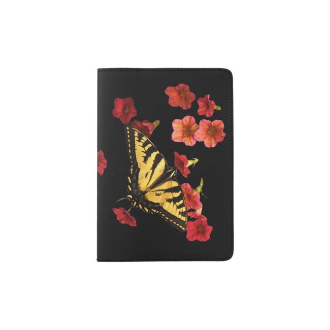 Yellow Butterfly on Red Flowers Passport Holder