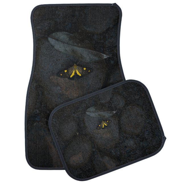 YELLOW BUTTERFLY ON STONE CAR FLOOR MAT (Set)