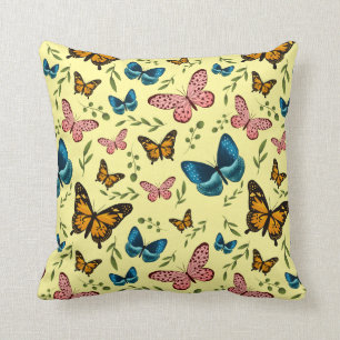 Yellow Butterfly Pattern Girly Throw Pillow