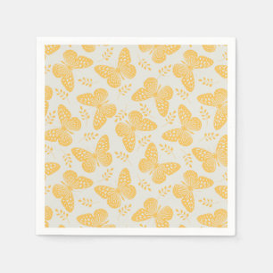 Yellow butterfly pattern on grey background napkins