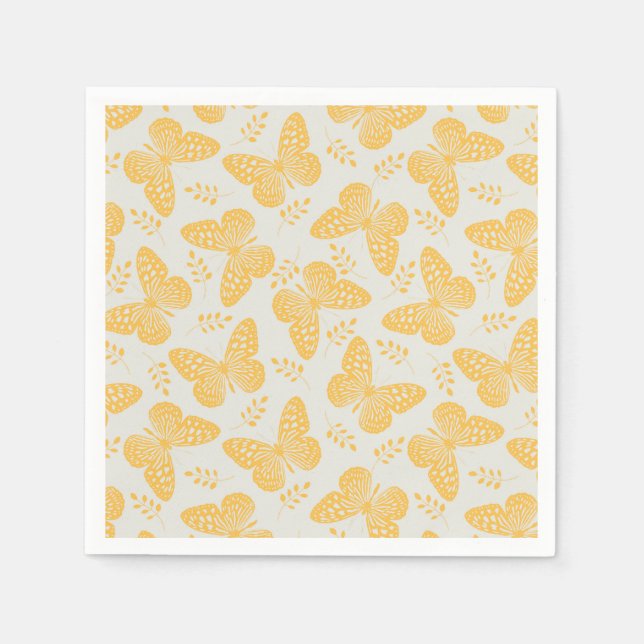 Yellow butterfly pattern on grey background napkins (Front)
