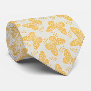 Yellow butterfly pattern on grey background neck tie