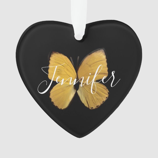 Yellow Butterfly Personalized Christmas Ornament (Front)
