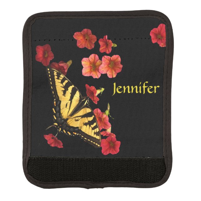 Yellow Butterfly Red Flower Luggage Handle Wrap (Front)
