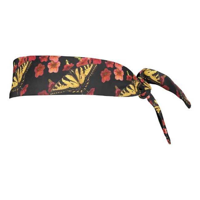 Yellow Butterfly Red Flowers Animal Tie Headband