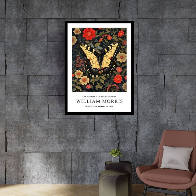 Yellow butterfly red flowers William Morris Framed Art (Yellow butterfly red flowers William Morris Framed Art)