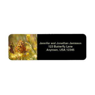 Yellow Butterfly Return Address Labels Black