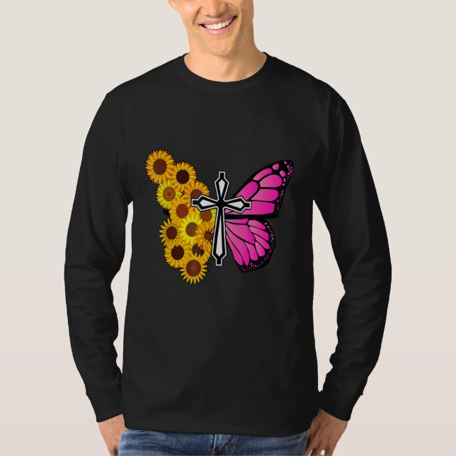 Yellow Butterfly Sunflowers Faith Christian Faith  T-Shirt (Front)