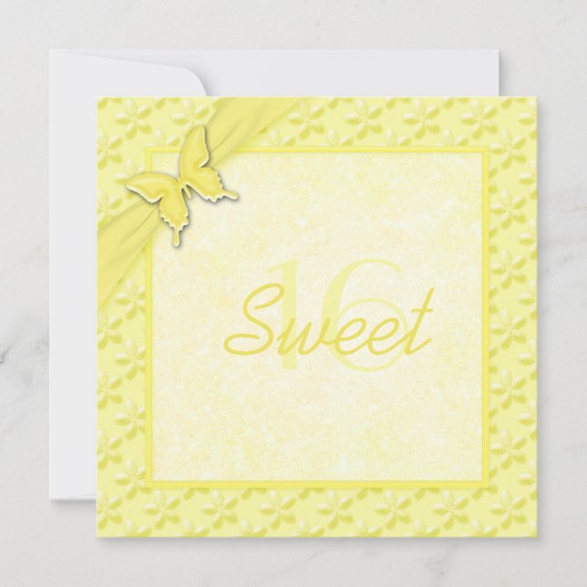 Yellow Butterfly Sweet Sixteen Invitation (Front)