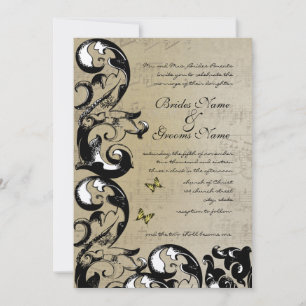 Yellow Butterfly Swirl Wedding Invitation