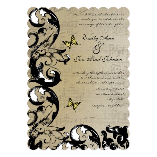 Yellow Butterfly Swirl Wedding Invitation