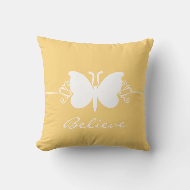 Yellow Butterfly Swirls Pillow (Front)