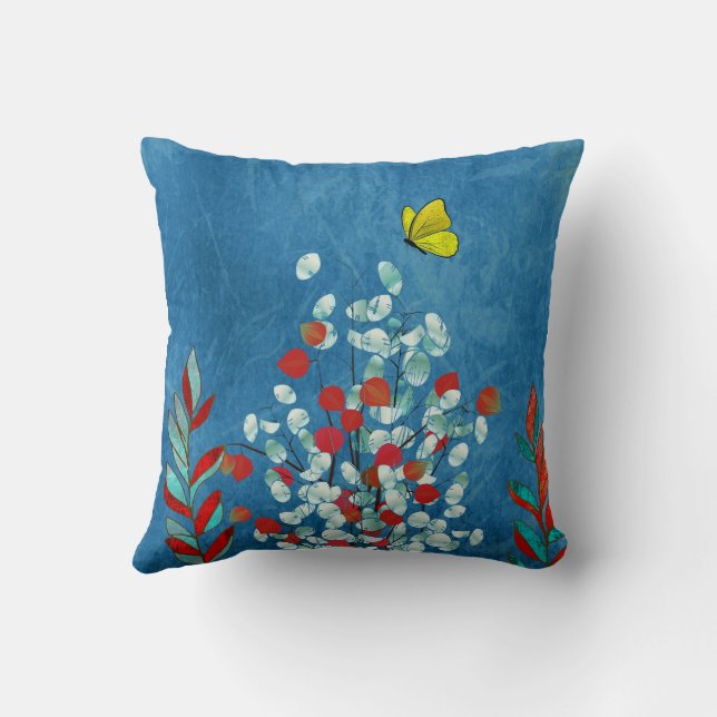 Yellow Butterfly Throw Pillow (Back)