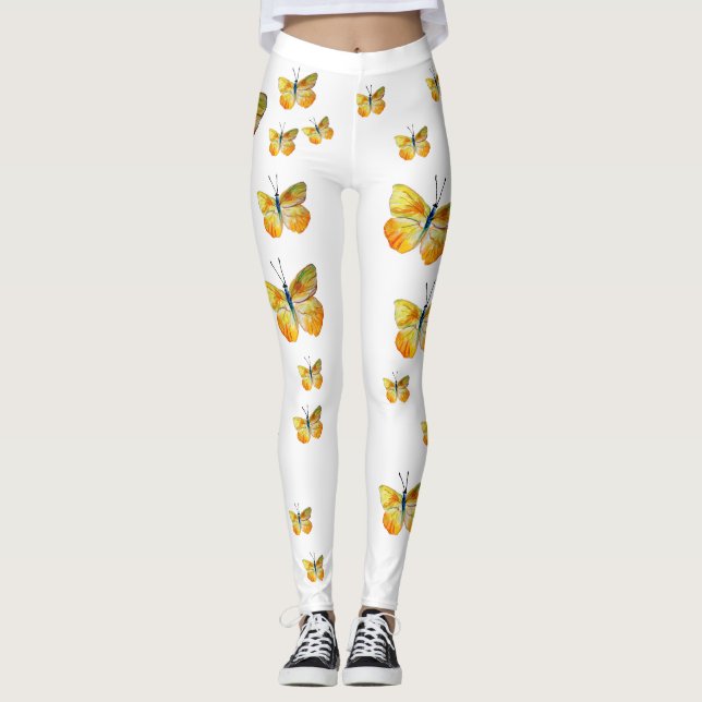 Yellow Butterfly  Watercolor Art Custom Leggings (Front)
