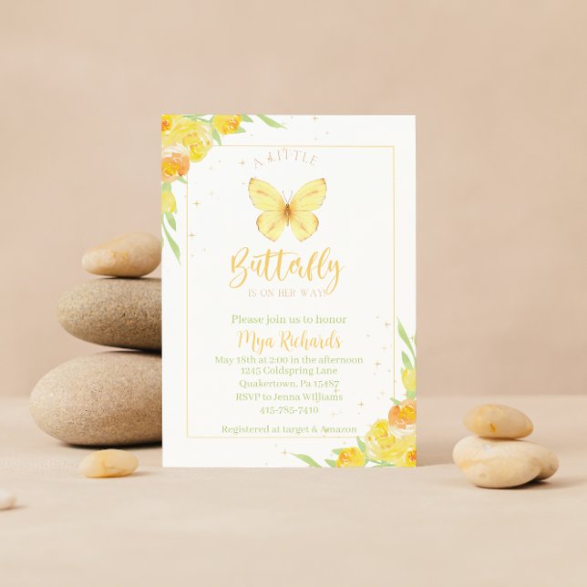 Yellow butterfly watercolor baby shower invitation (Creator Uploaded)