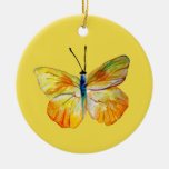 Yellow Butterfly Watercolor Drawingcircle Ornament at Zazzle