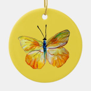 Yellow Butterfly Watercolor drawingCircle Ornament