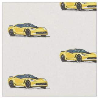 Yellow C7 Corvette Hand Drawn Sketch Fabric