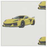 Yellow C8 Corvette Hand Drawn Sketch Fabric