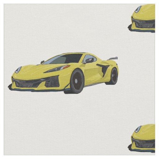 Yellow C8 Corvette Hand Drawn Sketch Fabric