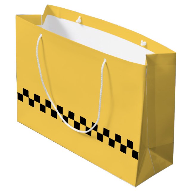 Yellow cab checkered pattern large gift bag (Back Angled)