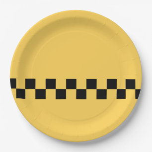 Yellow cab checkered pattern paper plates