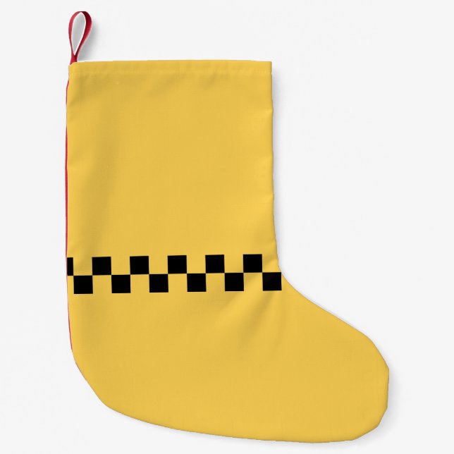 Yellow cab checkered pattern small christmas stocking (Front)