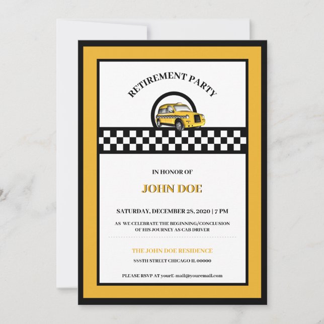 Yellow Cab Driver Retirement Invitation (Front)