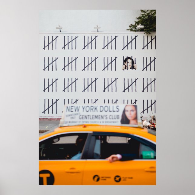 YELLOW CAB IN FRONT OF WHITE PAINTED WALL POSTER (Front)