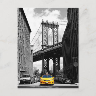 Yellow Cab near Manhattan Bridge, New York City Postcard