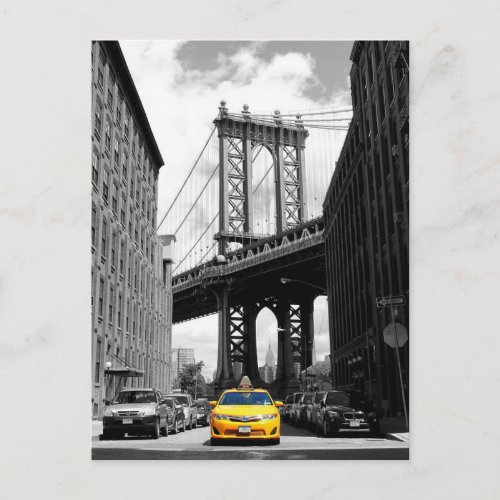 Yellow Cab near Manhattan Bridge New York City Postcard