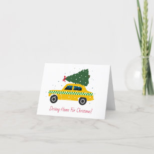 Yellow Cab Taxi Christmas Driving Home   Holiday Card