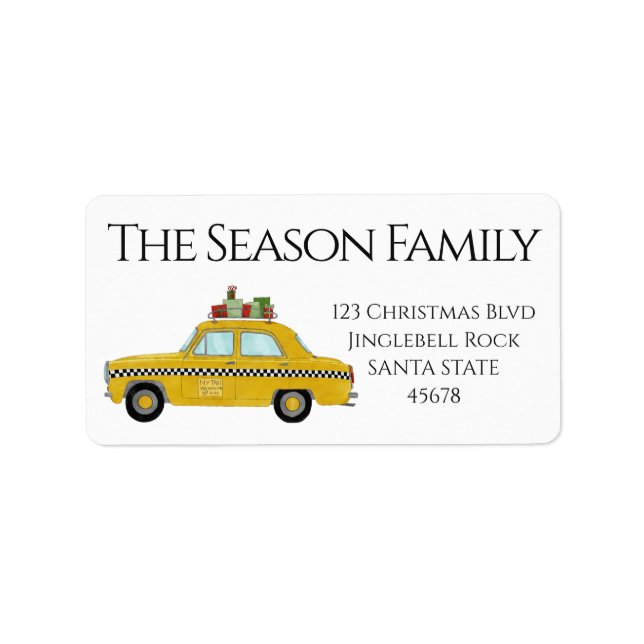 Yellow Cab Taxi Christmas Gifts Holiday Mail Label (Front)