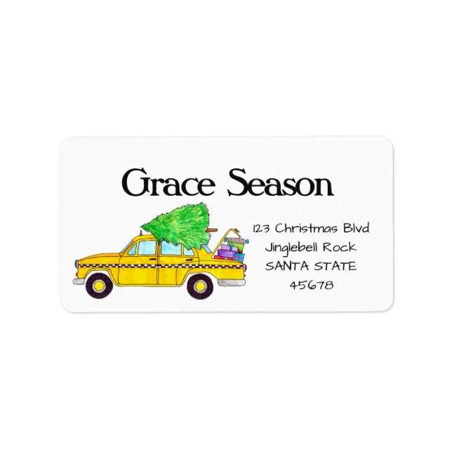 Yellow Cab Taxi Christmas Gifts Holiday Mail Label (Front)