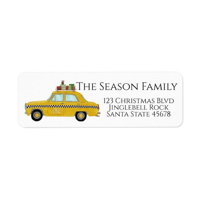 Yellow Cab Taxi Christmas Gifts Holiday Mail Label (Front)