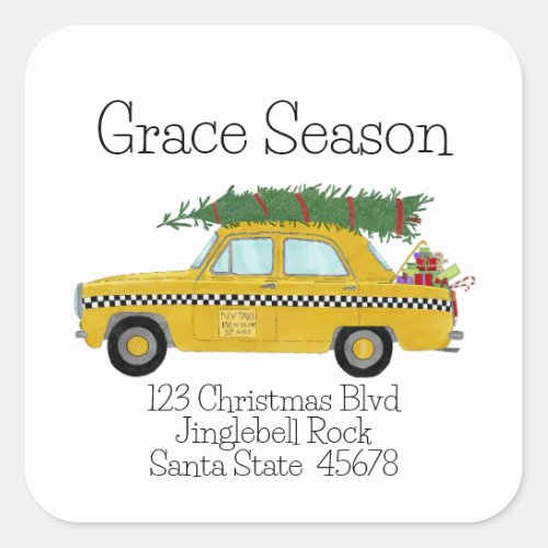Yellow Cab Taxi Christmas Gifts Holiday Mail Square Sticker
