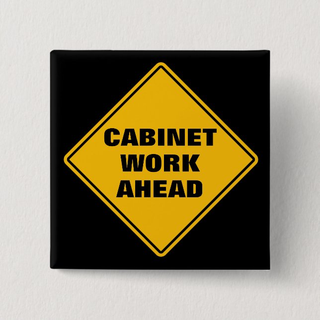 Yellow cabinet work ahead classic road sign button (Front)