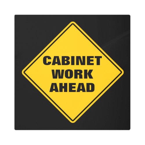 Yellow cabinet work ahead classic road sign button