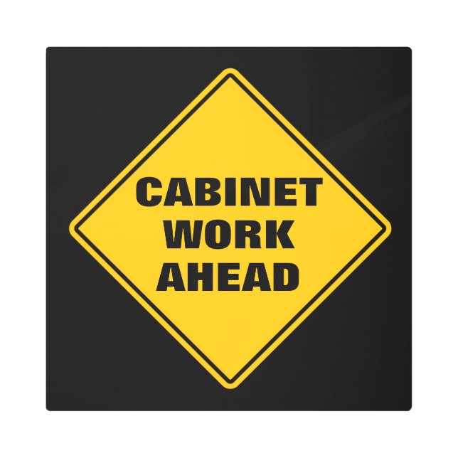 Yellow cabinet work ahead classic road sign button (Front)