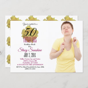 Yellow Cactus Flower 50 and Fabulous Birthday Invitation