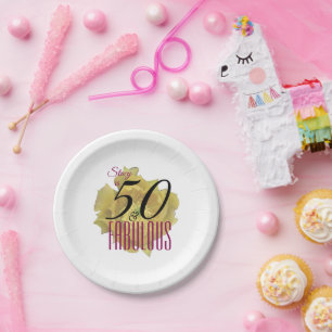 Yellow Cactus Flower 50 and Fabulous Birthday Paper Plates