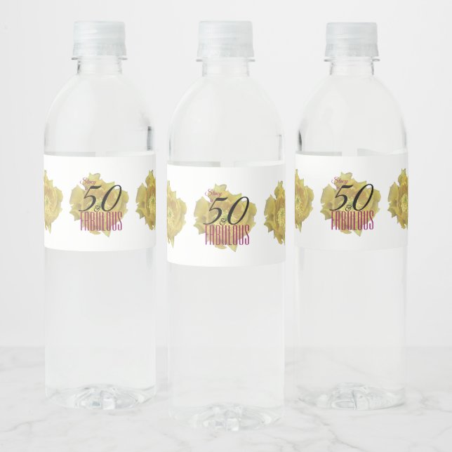 Yellow Cactus Flower / 50 and Fabulous Birthday Water Bottle Label (Bottles)
