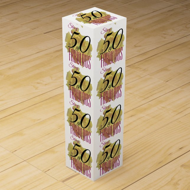 Yellow Cactus Flower 50 and Fabulous Birthday Wine Box (Front)
